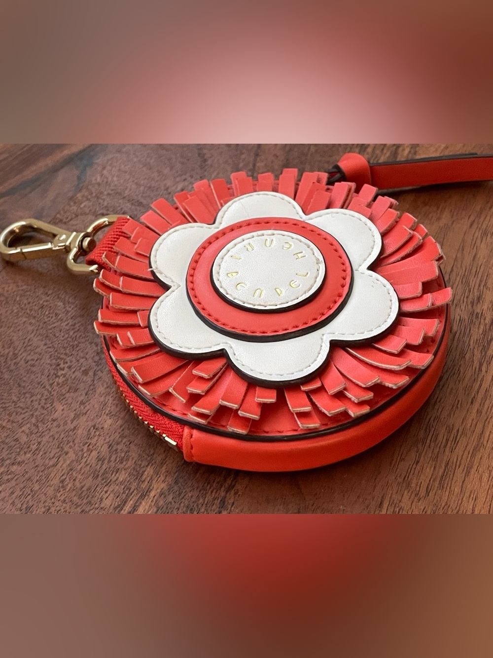 HENRI BENDEL Orange & White Leather Flower Coin Purse/Bag Charm - Picture 3 of 6